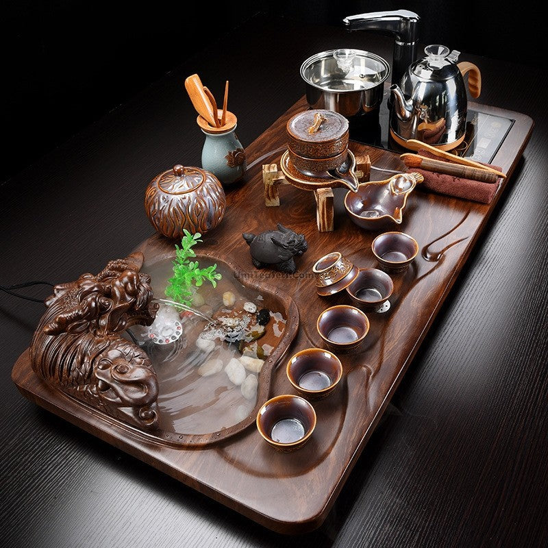 Jun Kiln Gongfu Tea Set Fish Pond Tray – Full Auto 11-Piece