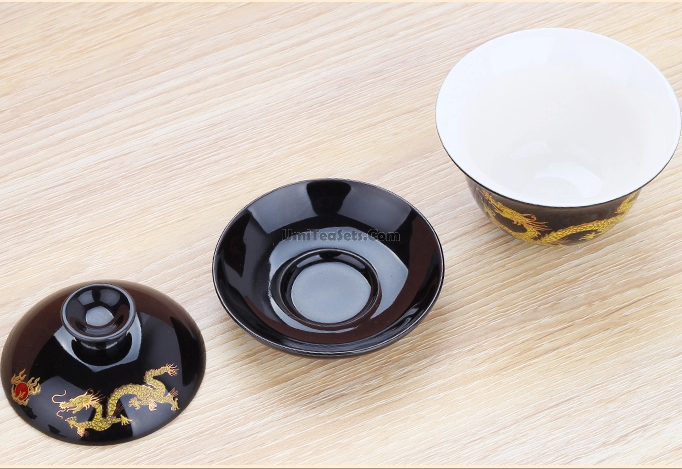 Dragon Pattern Gaiwan | Porcelain 3 Colors Red Yellow Black