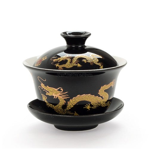 Dragon Pattern Gaiwan | Porcelain 3 Colors Red Yellow Black