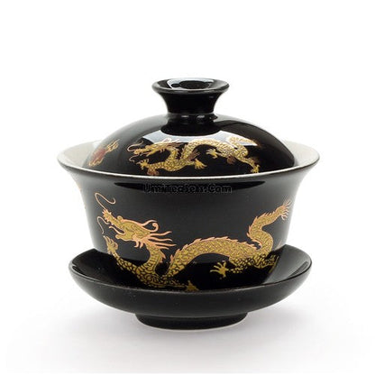 Dragon Pattern Gaiwan | Porcelain 3 Colors Red Yellow Black