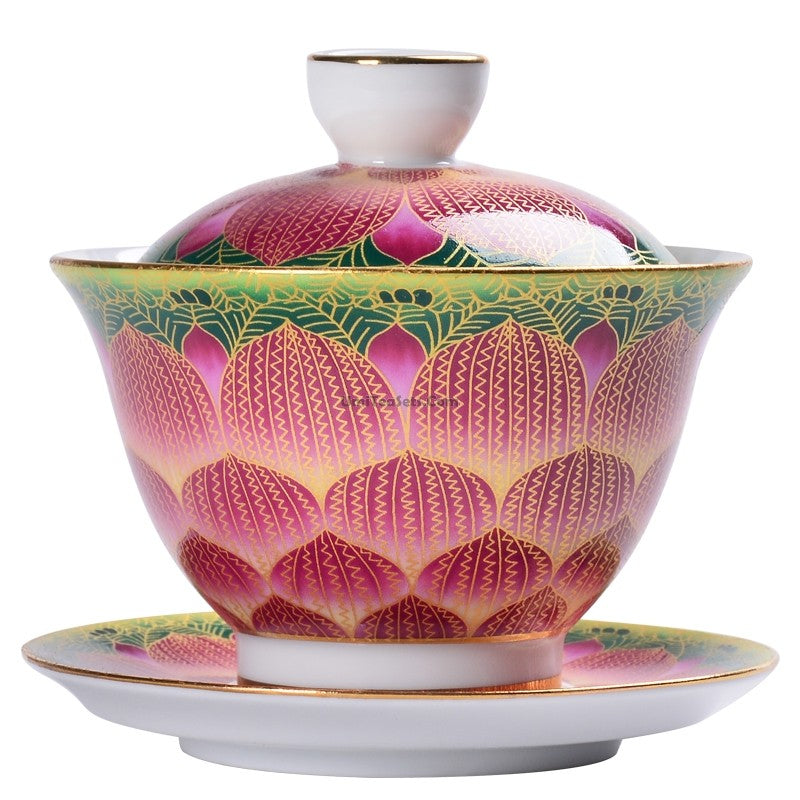 Pink Lotus Gaiwan | Enamel Porcelain Chinese Tea Bowl 150ml
