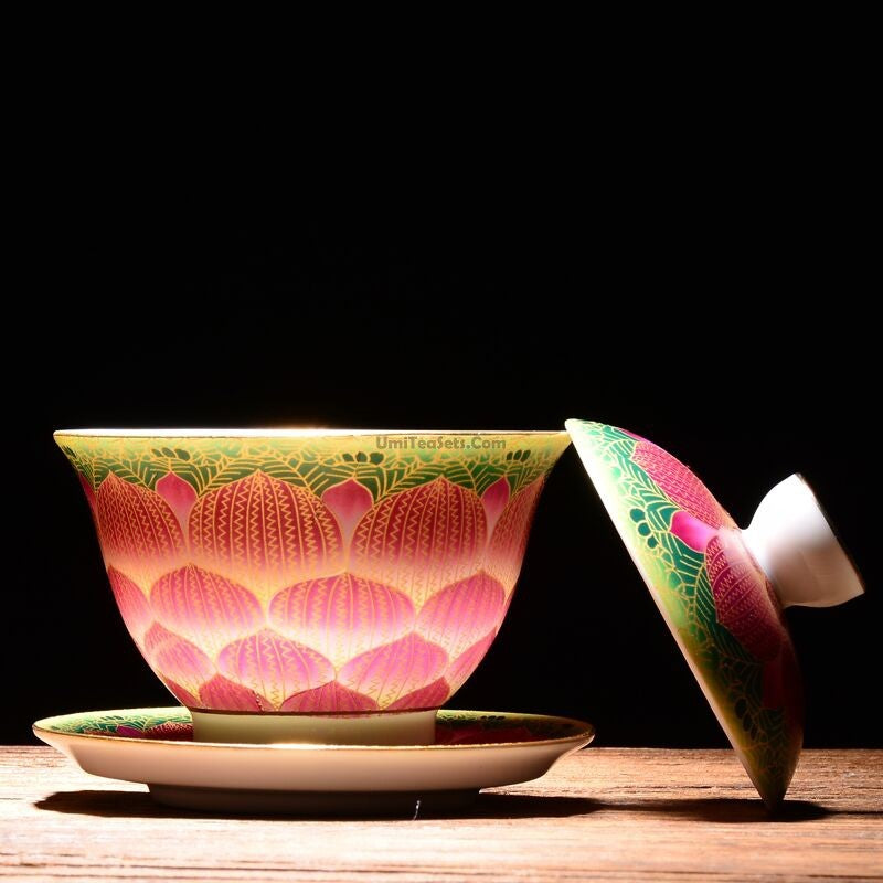 Pink Lotus Gaiwan | Enamel Porcelain Chinese Tea Bowl 150ml