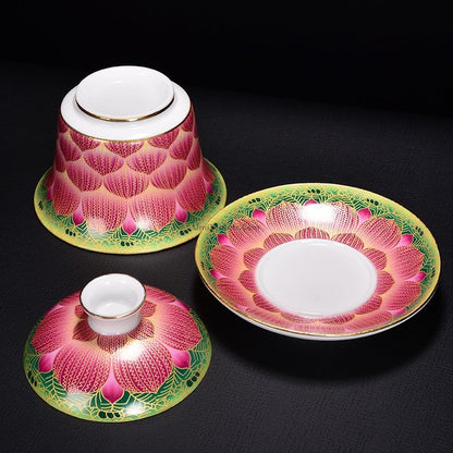 Pink Lotus Gaiwan | Enamel Porcelain Chinese Tea Bowl 150ml
