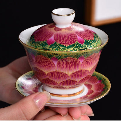 Pink Lotus Gaiwan | Enamel Porcelain Chinese Tea Bowl 150ml