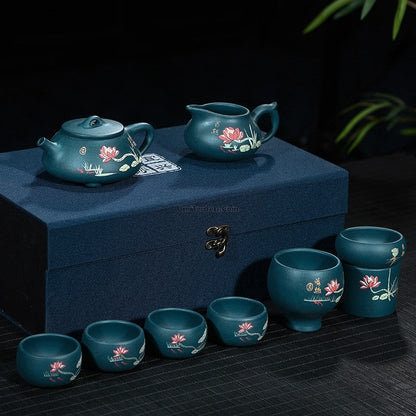 Gongfu Tea Set Yixing Blue Clay Lotus Shi Piao 8-Piece