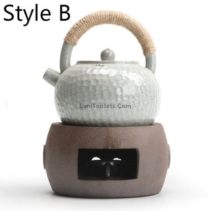 Pottery Teapot Warmer Set Alcohol Candle Tea Warmer Clay