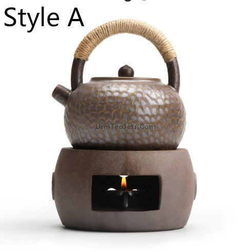 Pottery Teapot Warmer Set Alcohol Candle Tea Warmer Clay