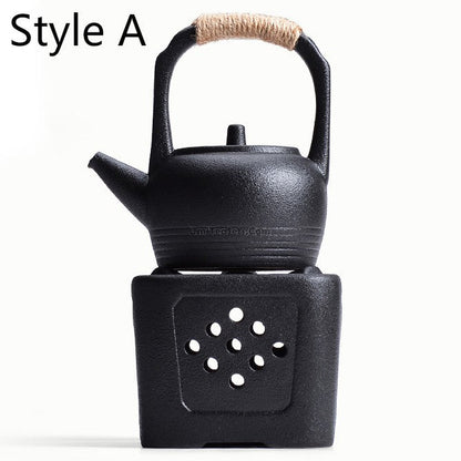 Black Pottery Teapot Set With Alcohol Warmer