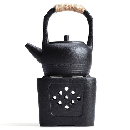 Black Pottery Teapot Set With Alcohol Warmer