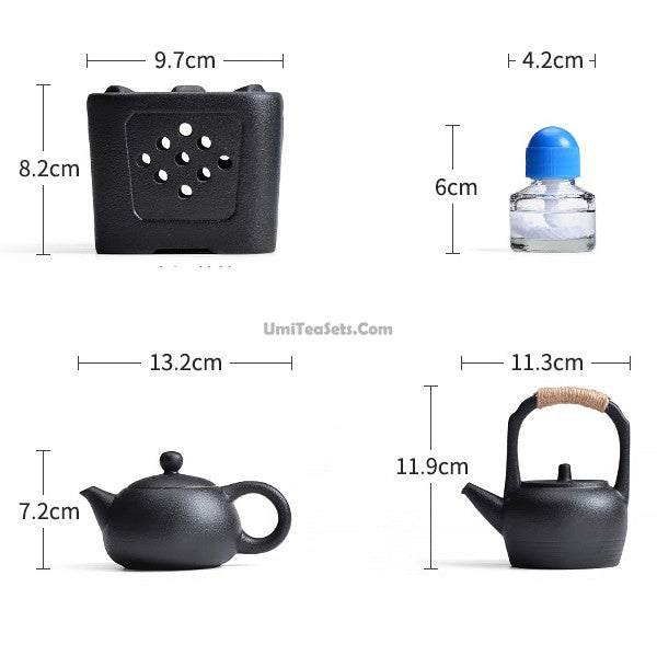 Black Pottery Teapot Set With Alcohol Warmer