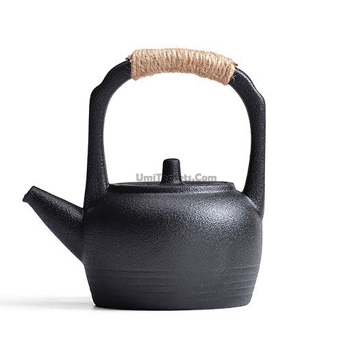Black Pottery Teapot Set With Alcohol Warmer