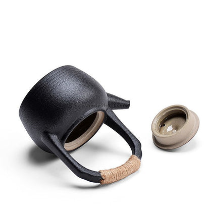 Black Pottery Teapot Set With Alcohol Warmer