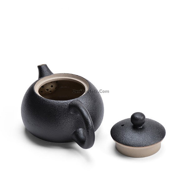 Black Pottery Teapot Set With Alcohol Warmer