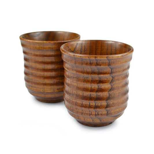 Wooden Tea Cups Set of 2 – Jujube Wood, Moire Grain