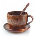 Wooden Tea Cup Set | Jujube Wood Cups Saucers & Spoons