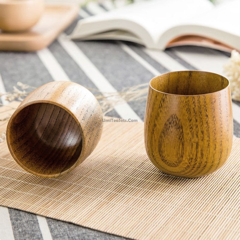 Wooden Tea Cup Set of 2 Jujube Wood Japanese 120ml