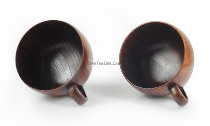 Wooden Tea Cup Set | Jujube Wood Cups Saucers & Spoons