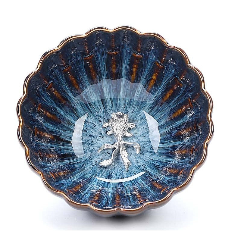 Jianzhan Blue Gongfu Tea Cup Sterling Silver Interior 4 Styles