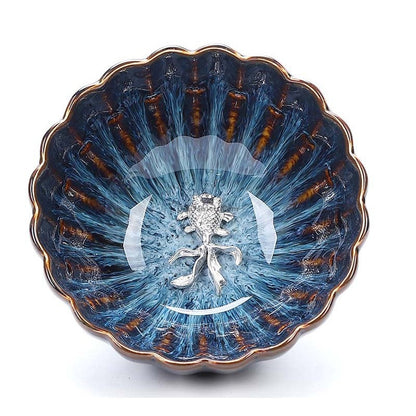 Jianzhan Blue Gongfu Tea Cup Sterling Silver Interior 4 Styles