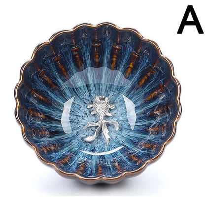 Jianzhan Blue Gongfu Tea Cup Sterling Silver Interior 4 Styles