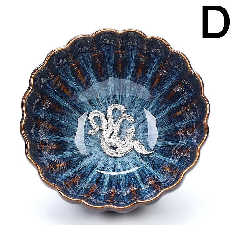 Jianzhan Blue Gongfu Tea Cup Sterling Silver Interior 4 Styles