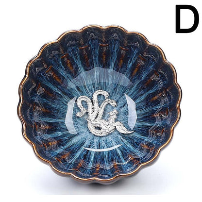 Jianzhan Blue Gongfu Tea Cup Sterling Silver Interior 4 Styles