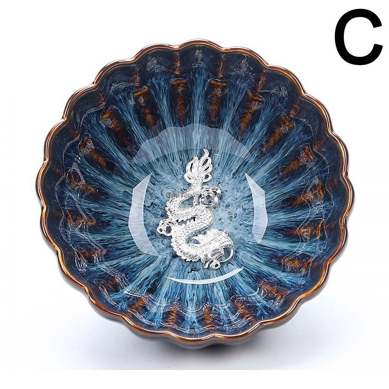 Jianzhan Blue Gongfu Tea Cup Sterling Silver Interior 4 Styles