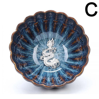 Jianzhan Blue Gongfu Tea Cup Sterling Silver Interior 4 Styles