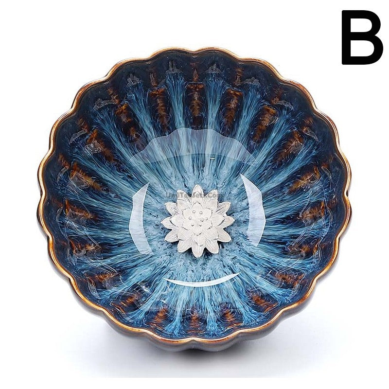 Jianzhan Blue Gongfu Tea Cup Sterling Silver Interior 4 Styles