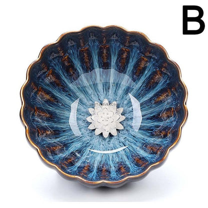Jianzhan Blue Gongfu Tea Cup Sterling Silver Interior 4 Styles