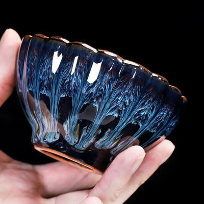 Jianzhan Blue Gongfu Tea Cup Sterling Silver Interior 4 Styles