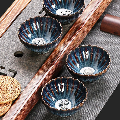 Jianzhan Blue Gongfu Tea Cup Sterling Silver Interior 4 Styles