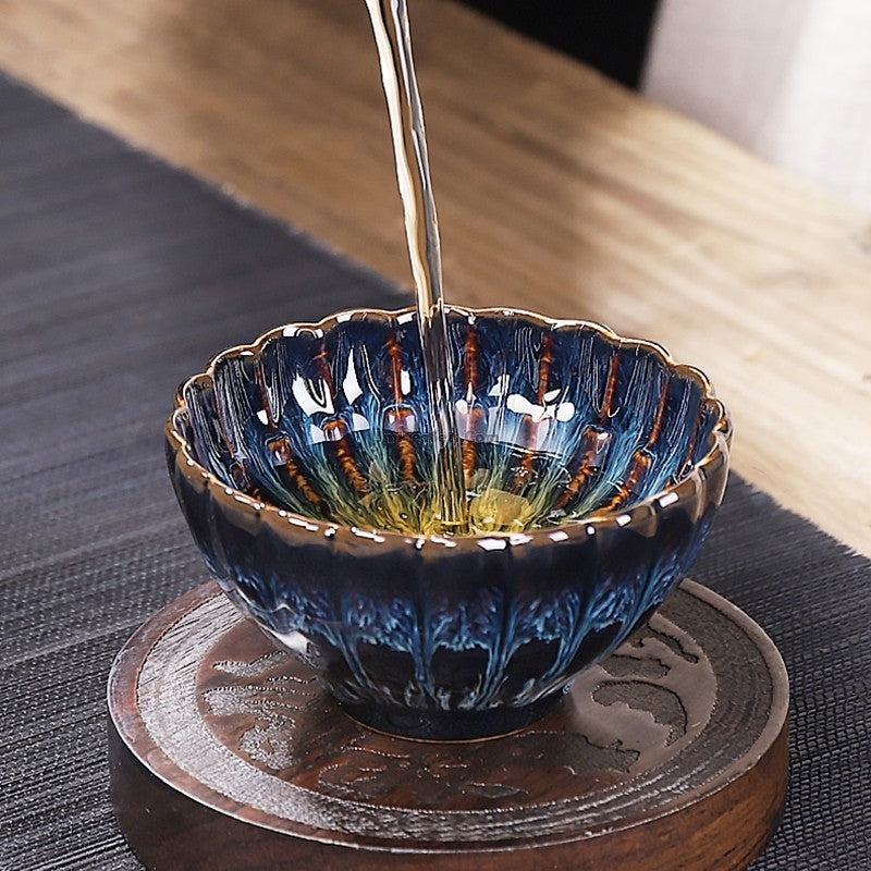 Jianzhan Blue Gongfu Tea Cup Sterling Silver Interior 4 Styles