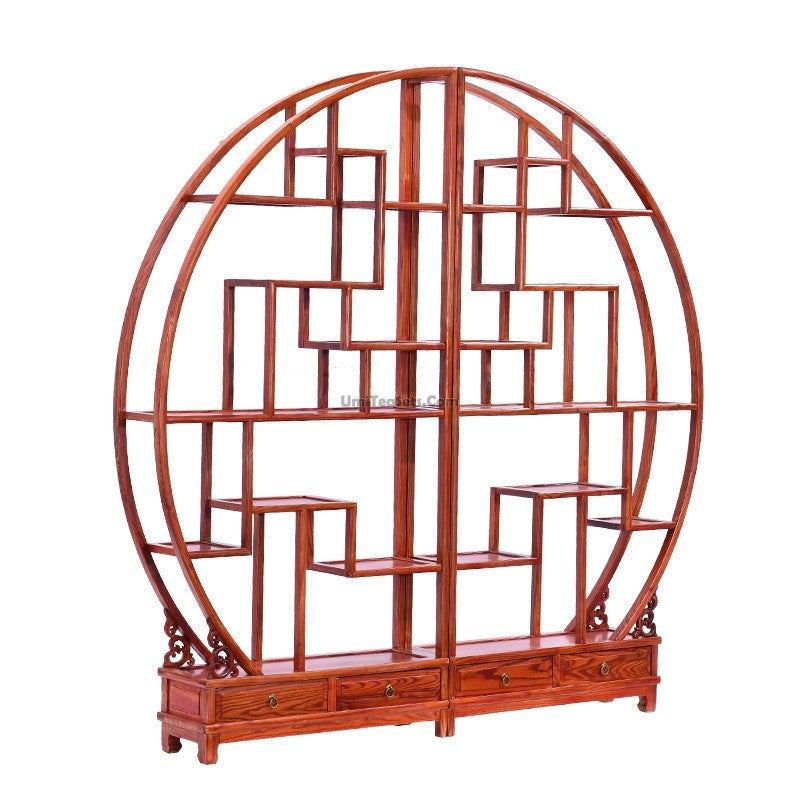 Display Cabinet Chinese Curio Round Elm Wood Shelf 206cm