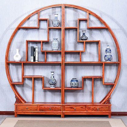 Display Cabinet Chinese Curio Round Elm Wood Shelf 206cm