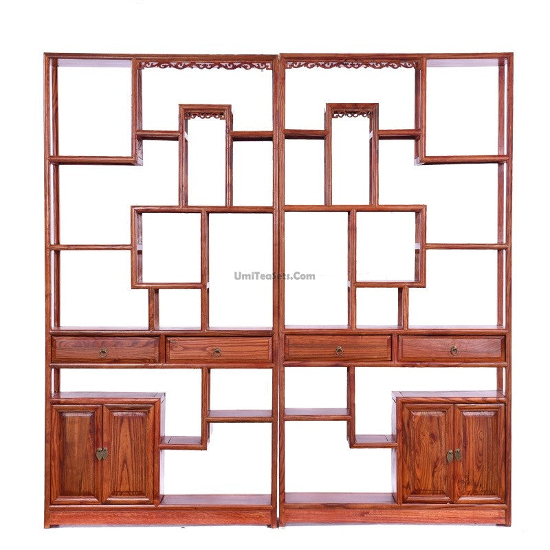 Tea Display Cabinet Elm Wood Shelf Teapot Collectible 196cm