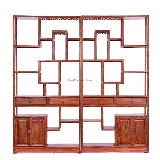 Tea Display Cabinet Elm Wood Shelf Teapot Collectible 196cm