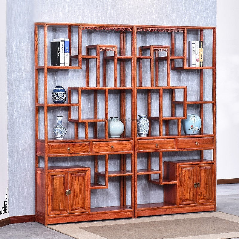 Tea Display Cabinet Elm Wood Shelf Teapot Collectible 196cm