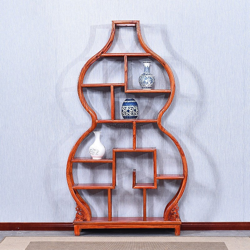 Curio Display Cabinet Shelf – Gourd Shape Elm Wood