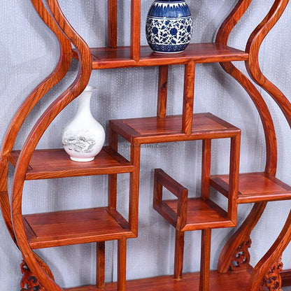 Curio Display Cabinet Shelf – Gourd Shape Elm Wood