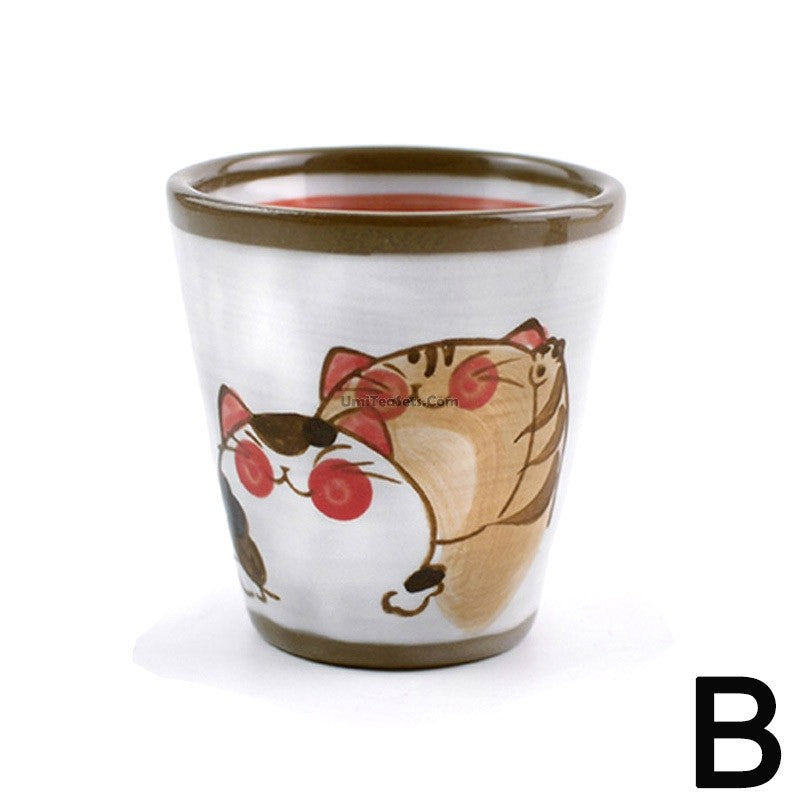 Hand Painted Lotus Japanese Tea Cups Set of 2 | Ceramic