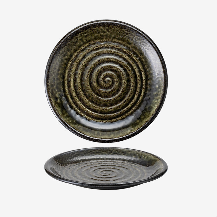 Ceramic Deep Plate – Mino Ware Wabi Sabi Spiral Glaze