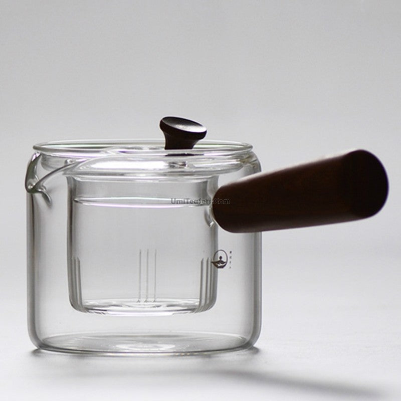 Borosilicate Glass Teapot Wooden Handle Stovetop 450ml