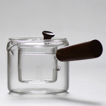 Borosilicate Glass Teapot Wooden Handle Stovetop 450ml