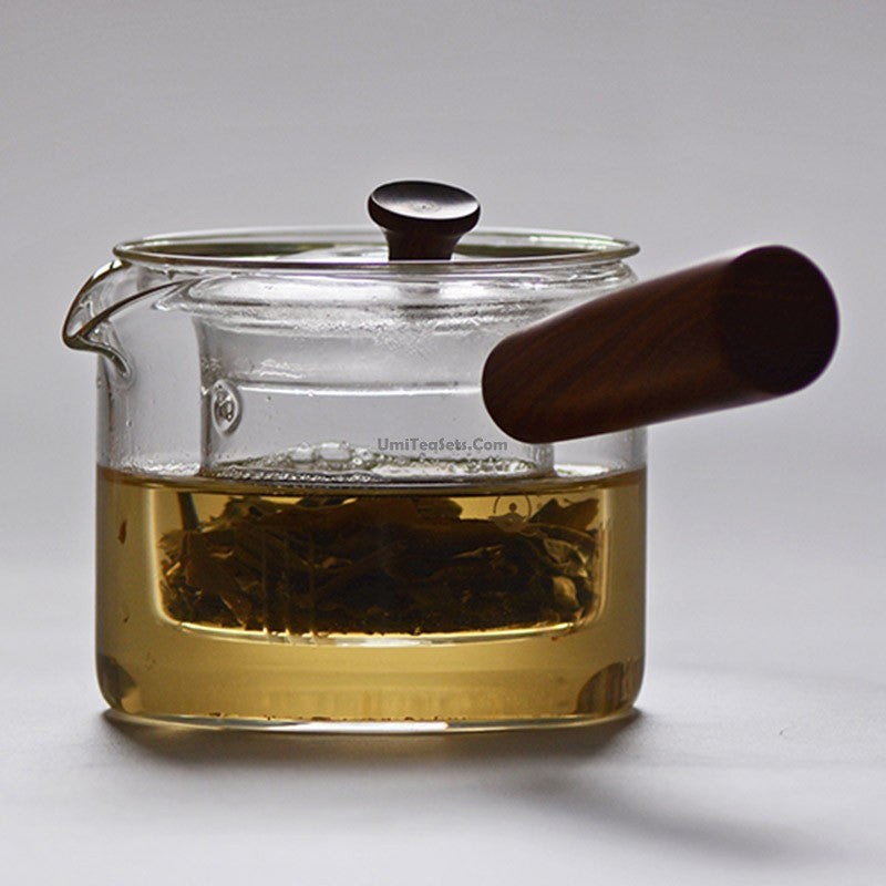 Borosilicate Glass Teapot Wooden Handle Stovetop 450ml