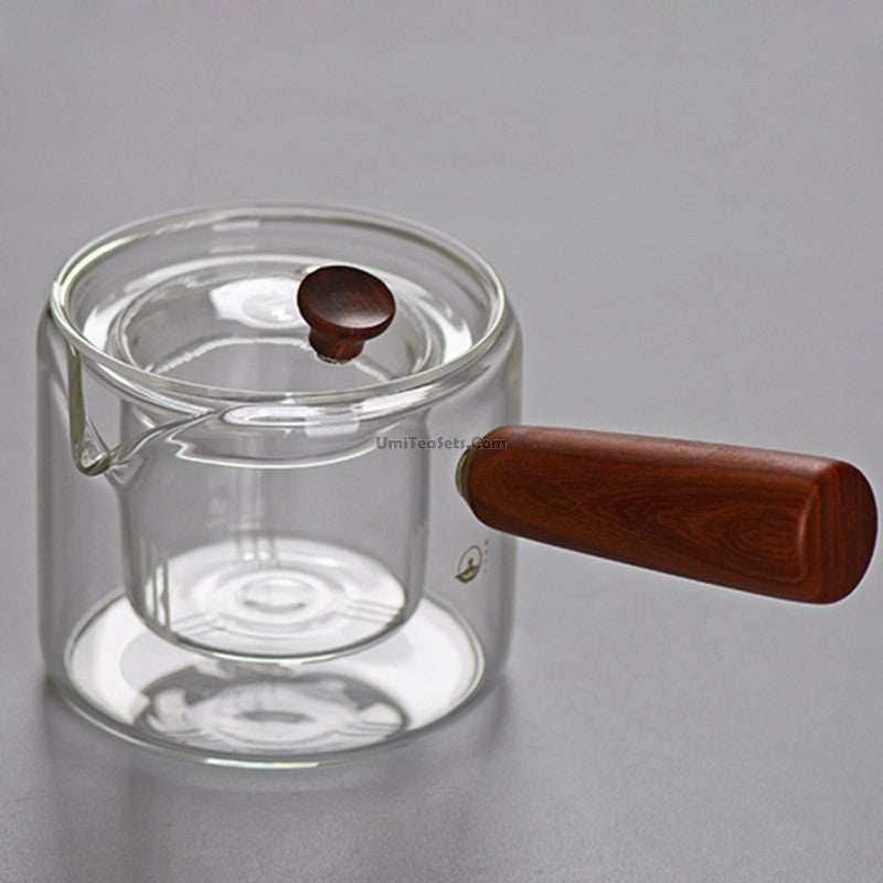 Borosilicate Glass Teapot Wooden Handle Stovetop 450ml