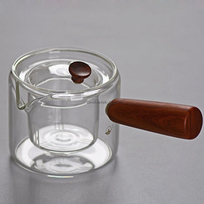 Borosilicate Glass Teapot Wooden Handle Stovetop 450ml