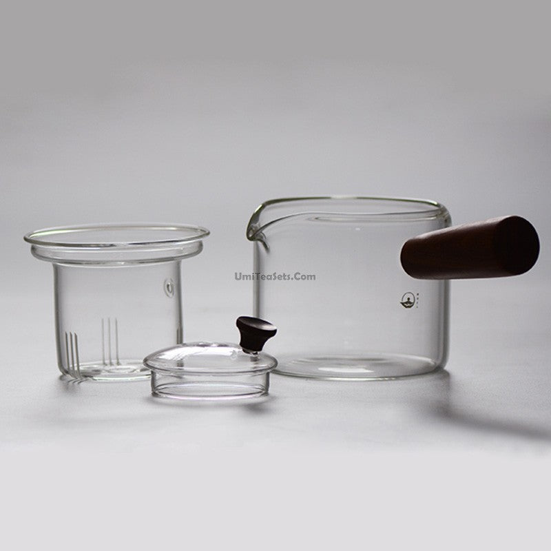 Borosilicate Glass Teapot Wooden Handle Stovetop 450ml
