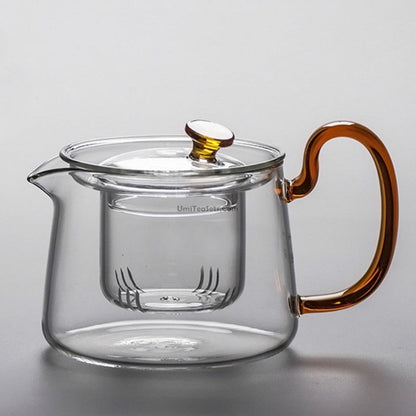 Glass Teapot with Cognac Handle – 580ml Borosilicate Stovetop