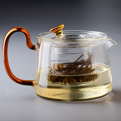 Glass Teapot with Cognac Handle – 580ml Borosilicate Stovetop